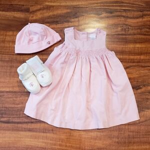 Janie and Jack NWT/EUC 6-12 months pink corduroy jumper, hat, sweater booties